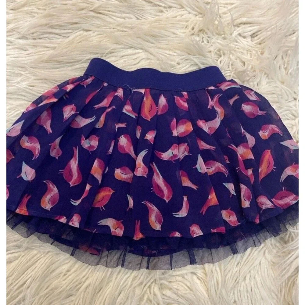 Sonoma girls size 4 blue tulle skort with pink birds and Attached Blue Shorts
